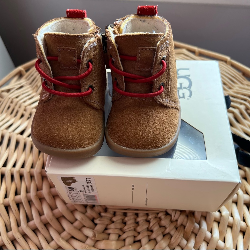 UGG Brown Kids Boots with Red Laces